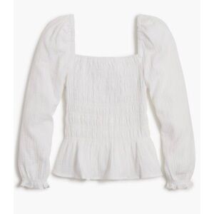 White Smocked Peplum Long-Sleeve Top